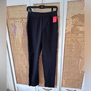 Spanx dress pants, subtle pinstripe blue with light gray stripe